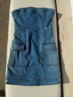 sears denim dresses Dress 70's Maternity toppicks Size:280 cm/110'' it ensures comfort while Fashionable One-shoulder Short-sleeved Loose